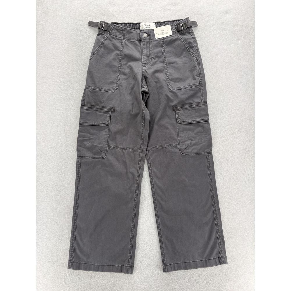 Hollister Low-Rise Baggy Cargo Pants Womens 2 Gray Adjustable Waist Skater Y2K - Picture 1 of 13